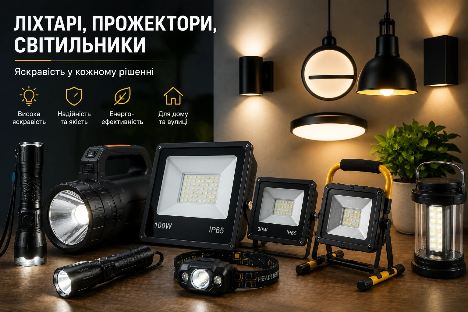 Ліхтарі, прожектори, світильники