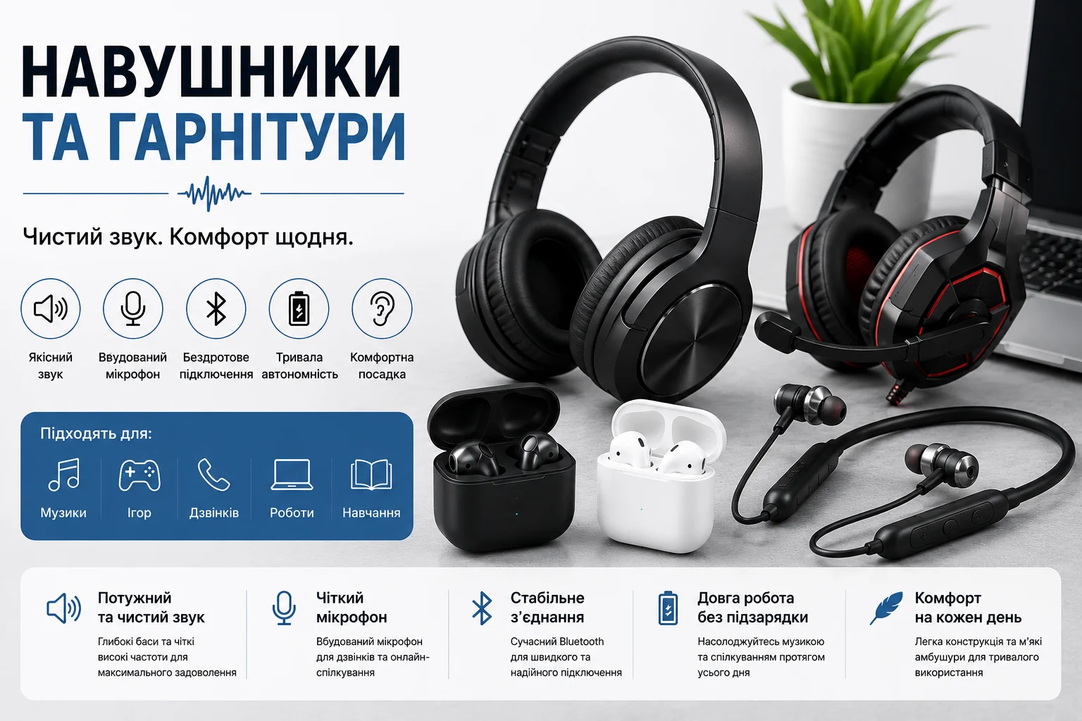 Навушники та гарнітури