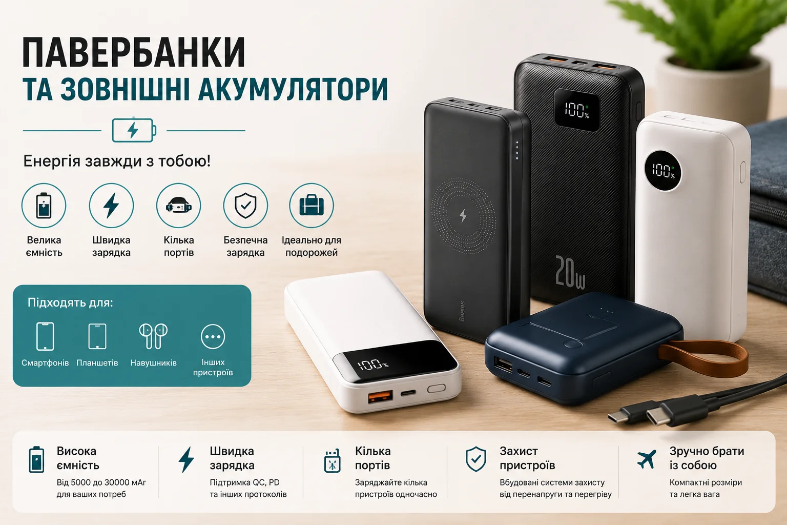 Павербанки та зовнішні акумулятори