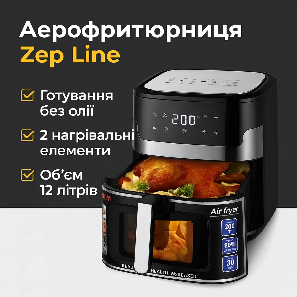 Аерогриль Zepline ZP-109A, 10.5 л, 3500 Вт, 2 ТЕНи, сенсорна