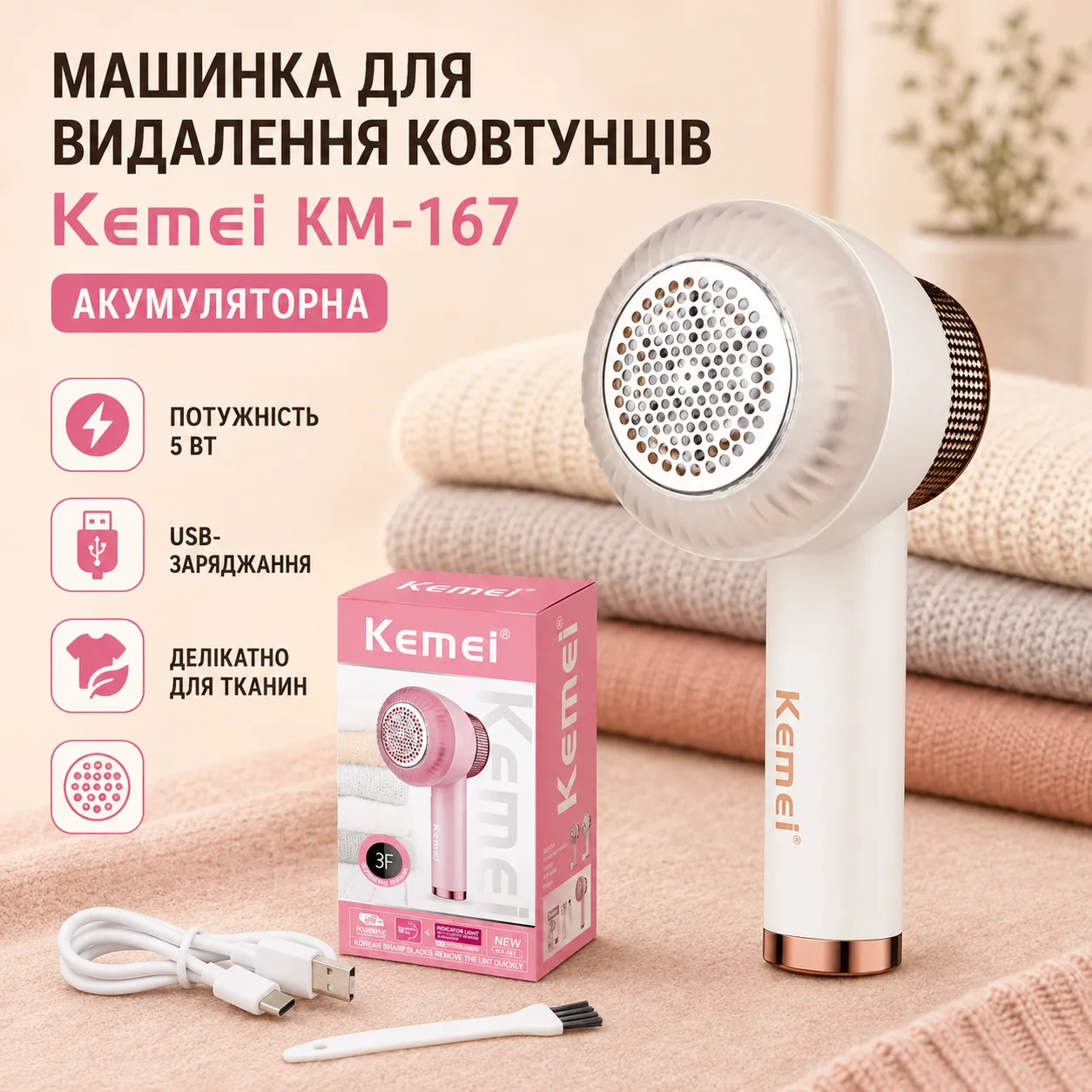 Акумуляторна машинка для видалення ковтунців KM-167