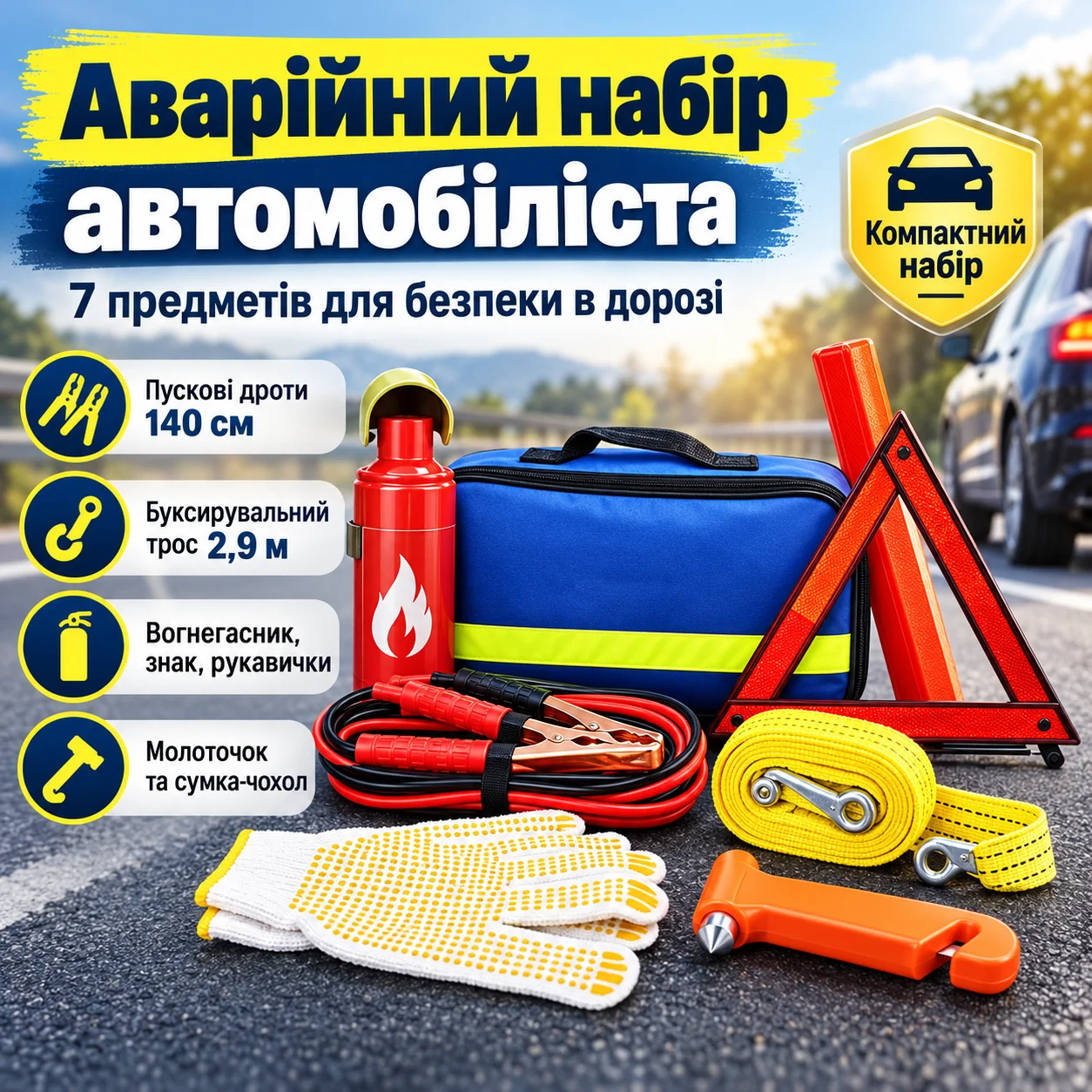Аварійний комплект для автомобіля 6 в 1 зі сумкою XL-1543