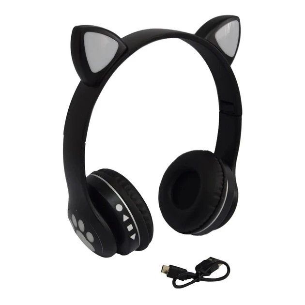Бездротові дитячі Bluetooth-навушники з котячими вушками та підсвіткою Cat-23M Чорний