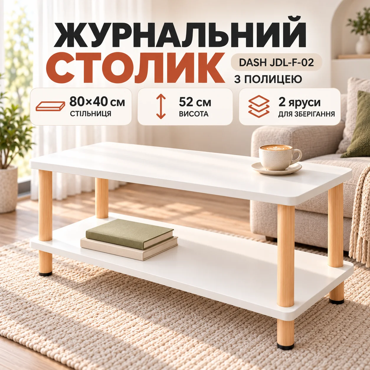 Білий прямокутний журнальний столик Dash JDL-F-02 80×40×52 см