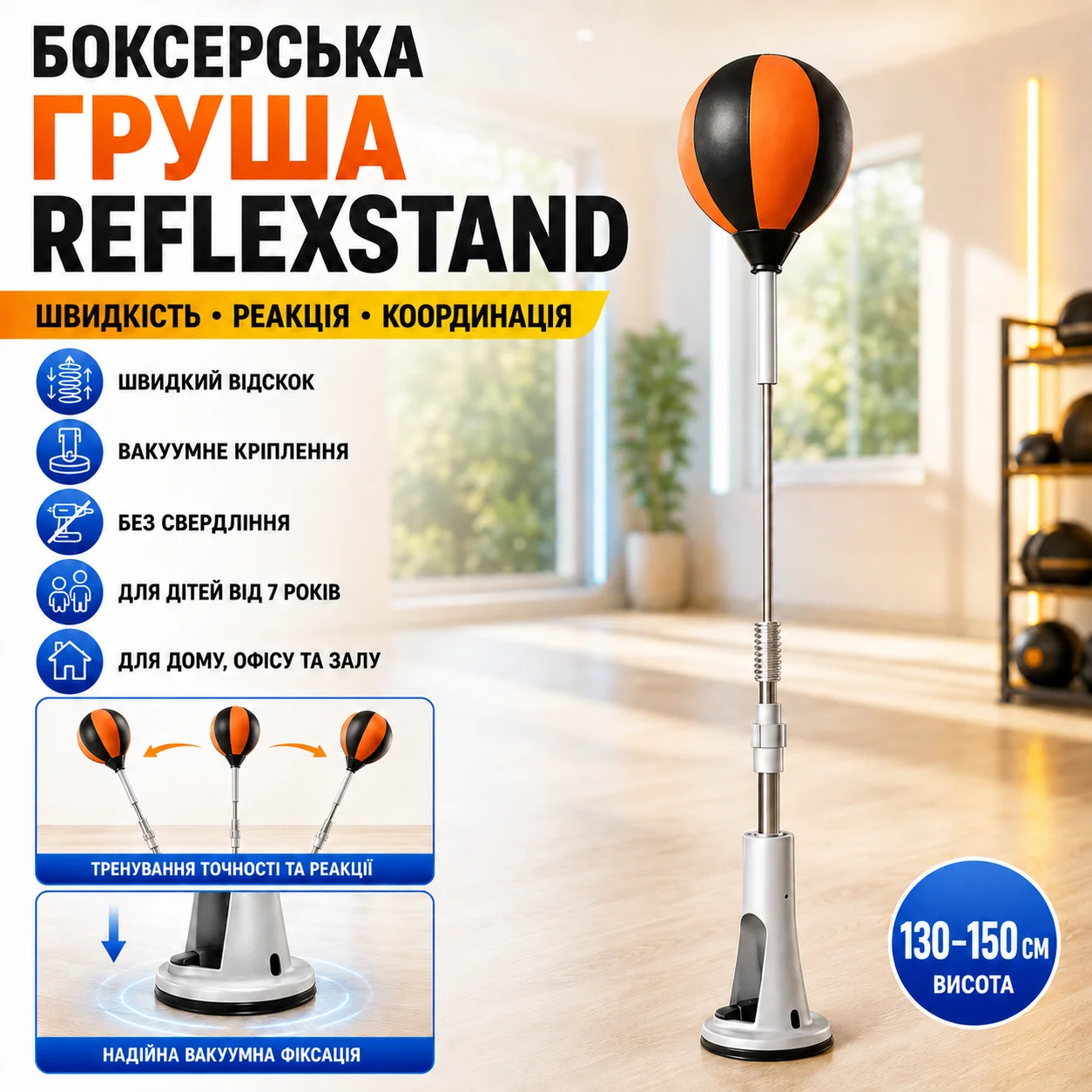 Боксерська груша ReflexStand з реакційним м’ячем на присосці
