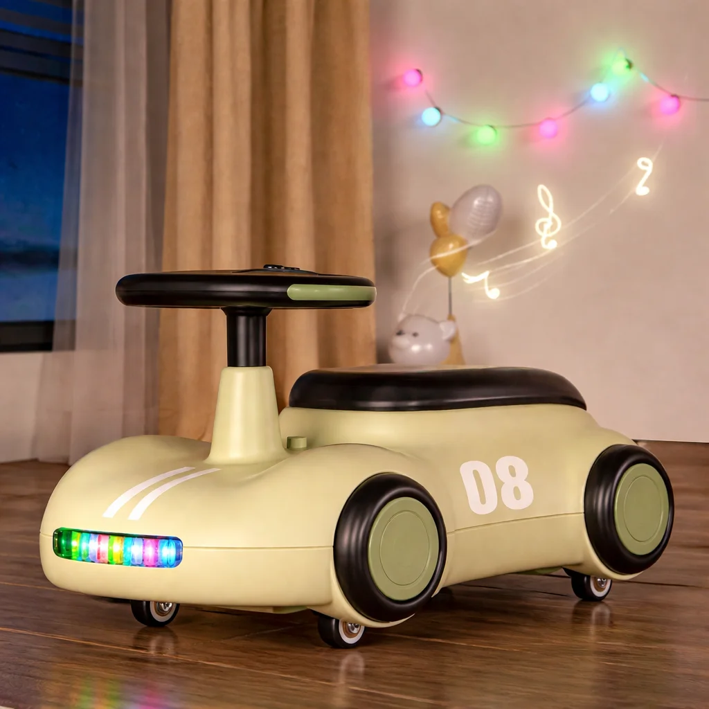 Дитяча машина-толокар S-628 «Retro Style» з LED-підсвічуванням, музичним кермом та багажником (Бежевий)