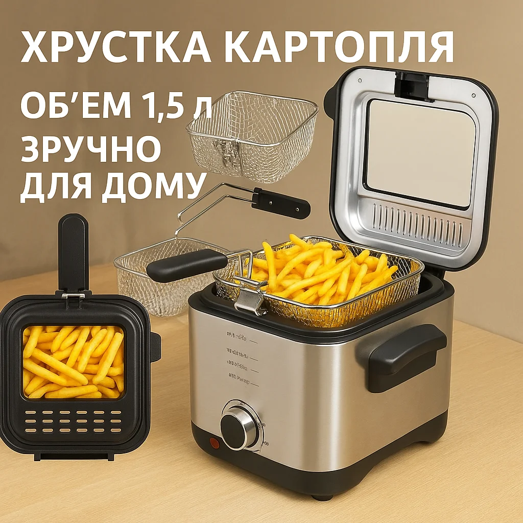 Фритюрниця Crownberg CB-5542, 1,5 л, 1200 Вт, з терморегулятором і антипригарною чашею
