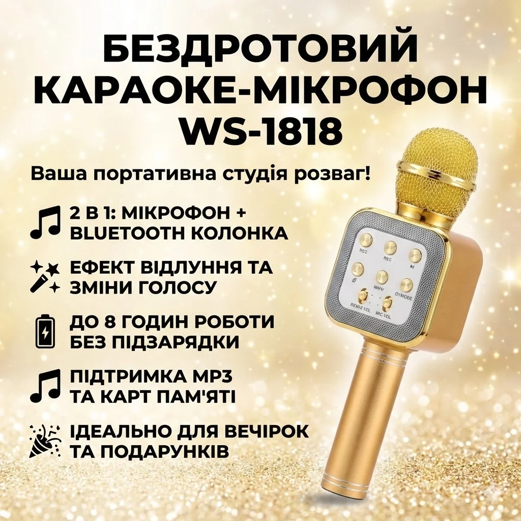 Караоке-мікрофон WS-1818 з Bluetooth та вбудованою колонкою