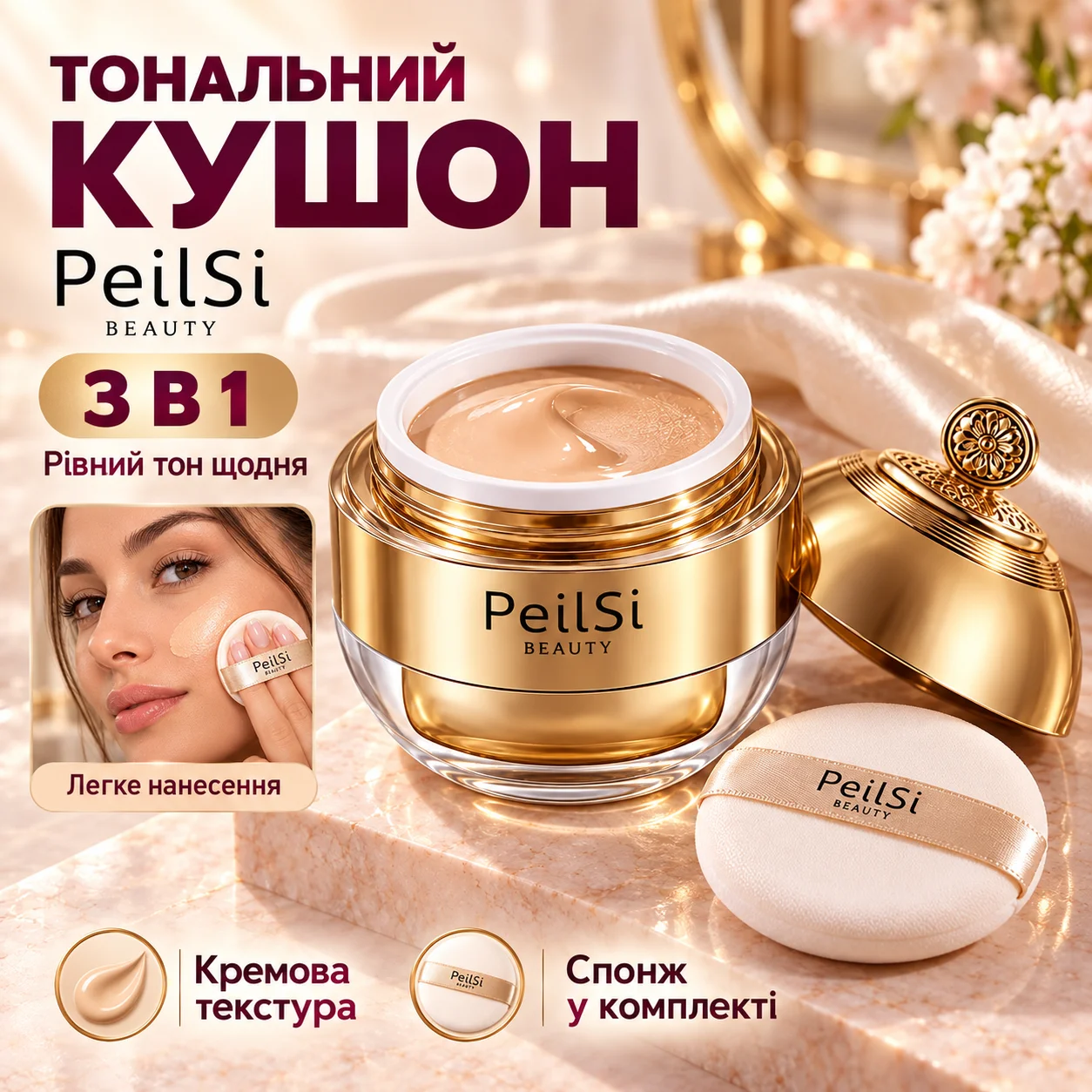 Кушон PeilSi з легким покриттям та екстрактом женьшеню