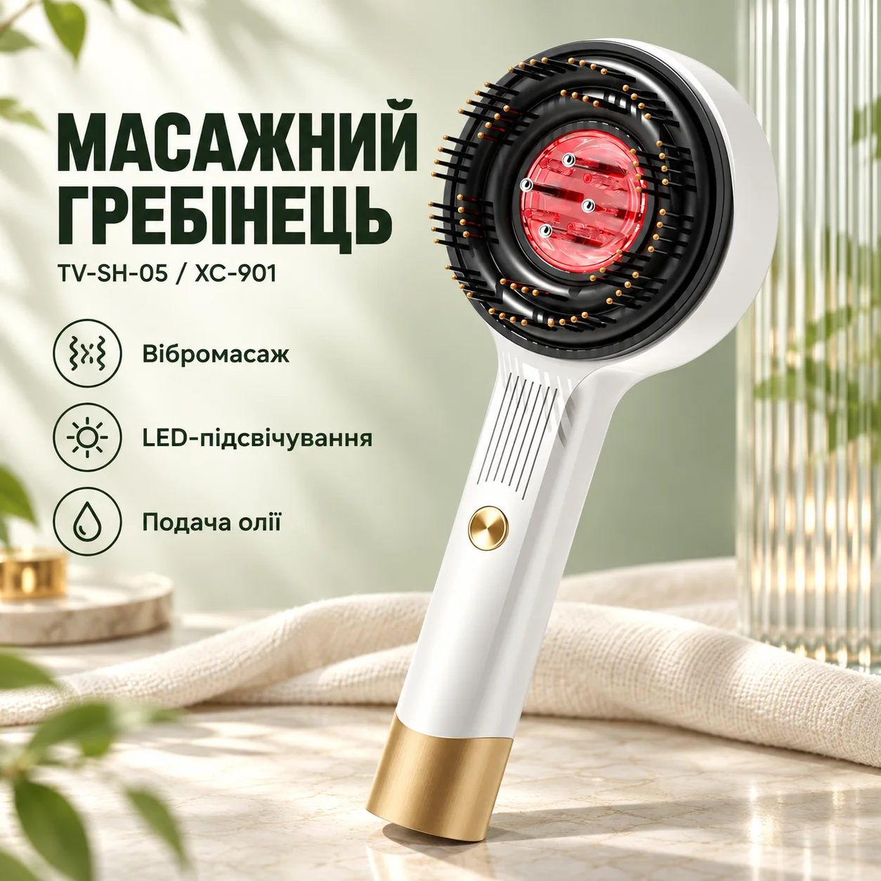 Масажний електричний гребінець для шкіри голови з LED-підсвіткою TV-SH-05/XC-901, білий