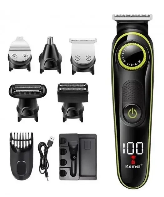 Машинка для стриження волосся 5 в 1 Kemei KM-696 Чорна