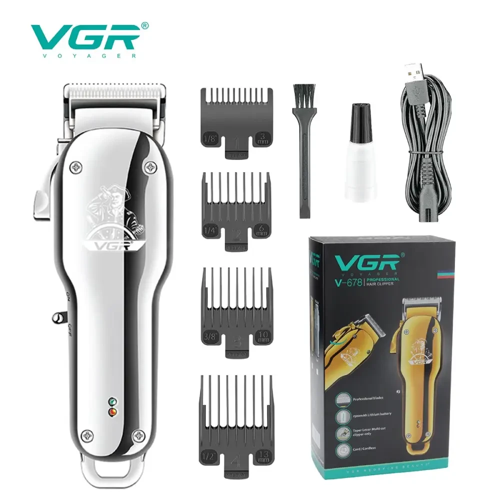 Машинка для стрижки VGR V-678, срібляста, 4 насадки