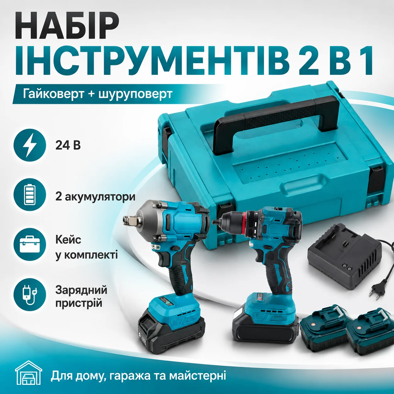 Набір акумуляторних інструментів 24 В: гайковерт та шурупокрут з кейсом