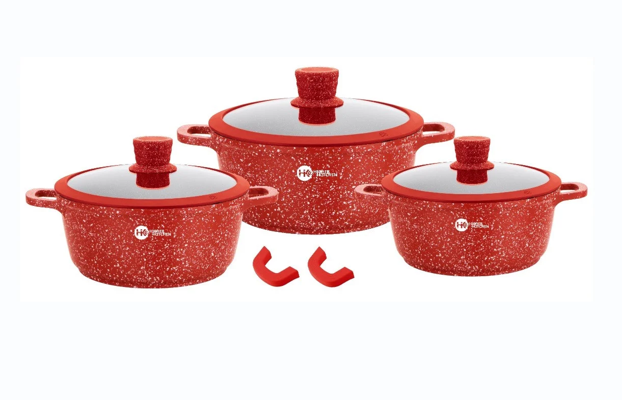 Набір каструль Higher Kitchen з антипригарним покриттям, HK-325 Червоний