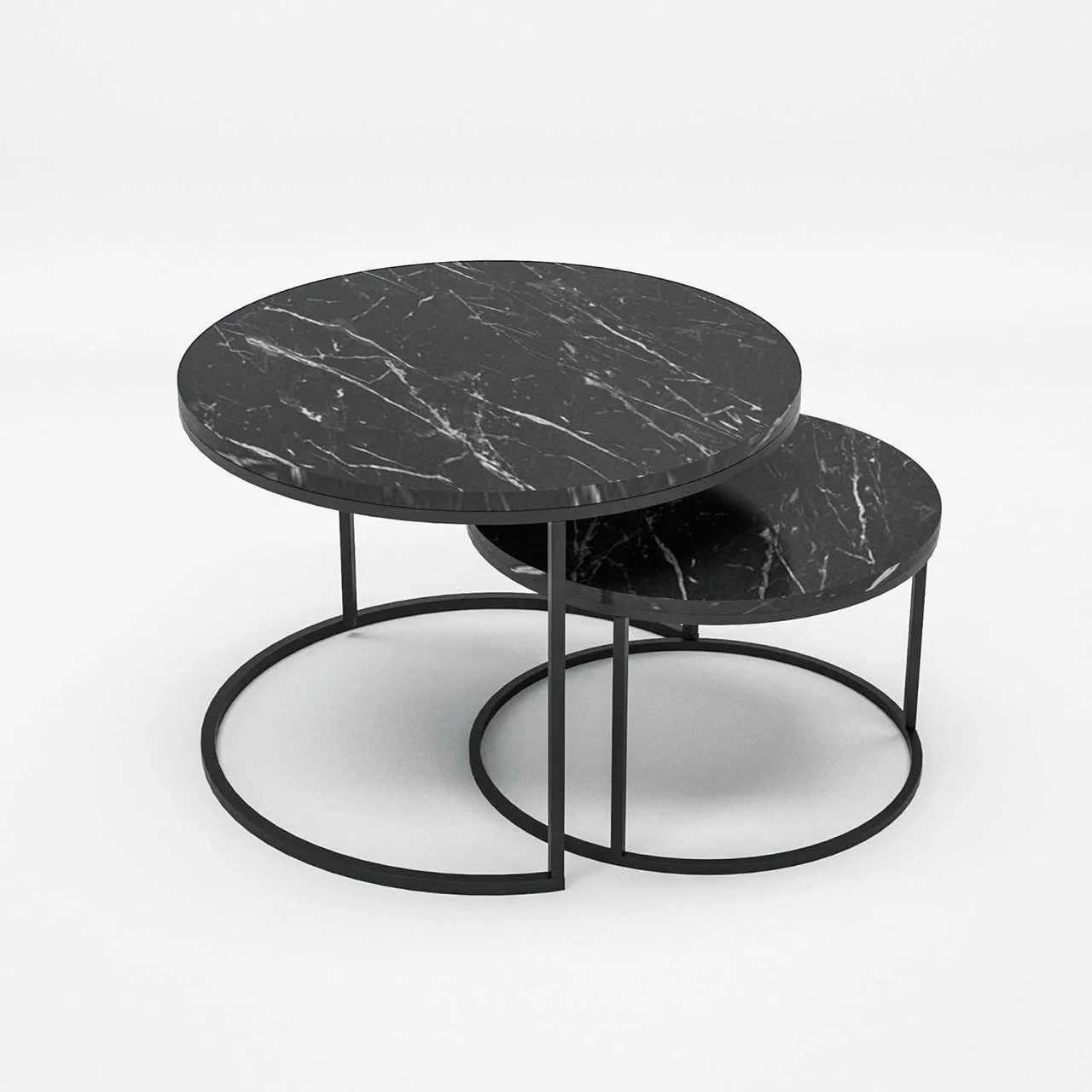 Набір журнальних столиків Solme Homepaketo 2 в 1 Marble Black, круглі столи діаметрами 75 см та 60 см