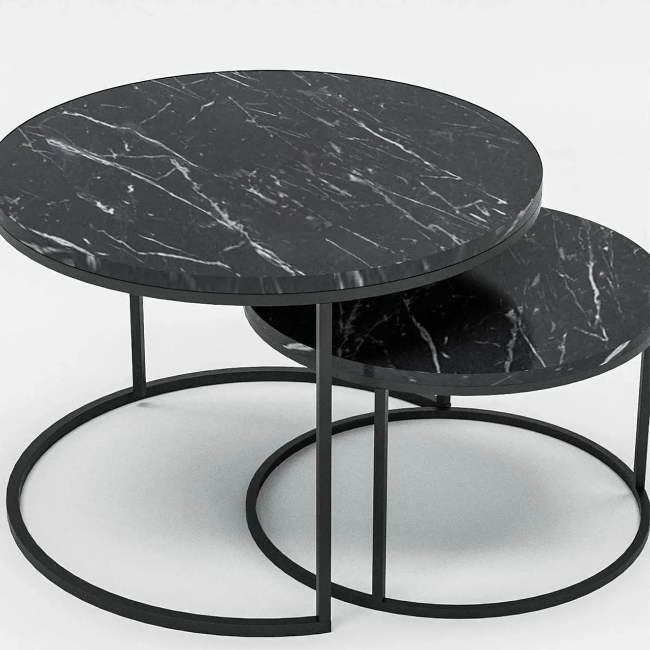 Набір журнальних столиків Solme Homepaketo 2 в 1 Marble Black, круглі столи діаметрами 75 см та 60 см