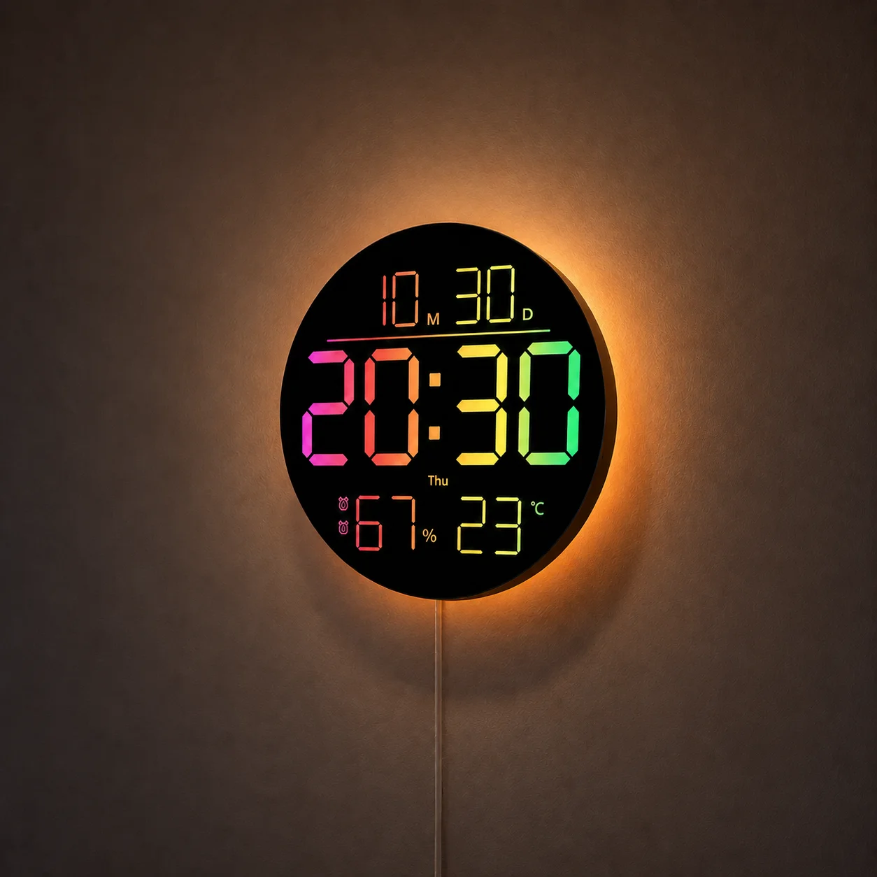 Настінний круглий RGB-годинник 6695R із пультом, календарем, температурою та вологістю