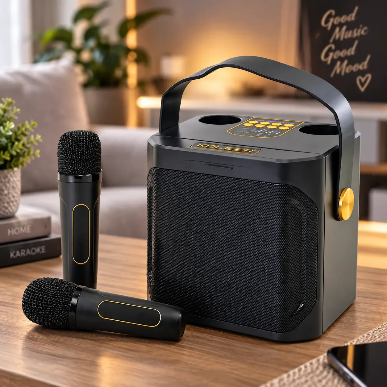 Портативна караоке Bluetooth-колонка Koleer+2 із двома бездротовими мікрофонами 100 Вт