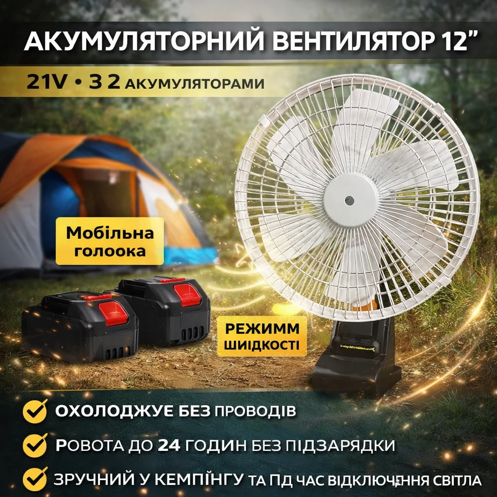 Портативний акумуляторний вентилятор VAP-12 з функцією автообертання