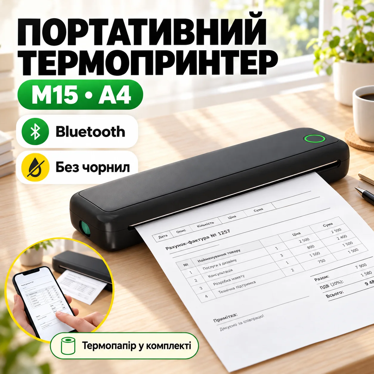 Портативний термопринтер формату A4 M15