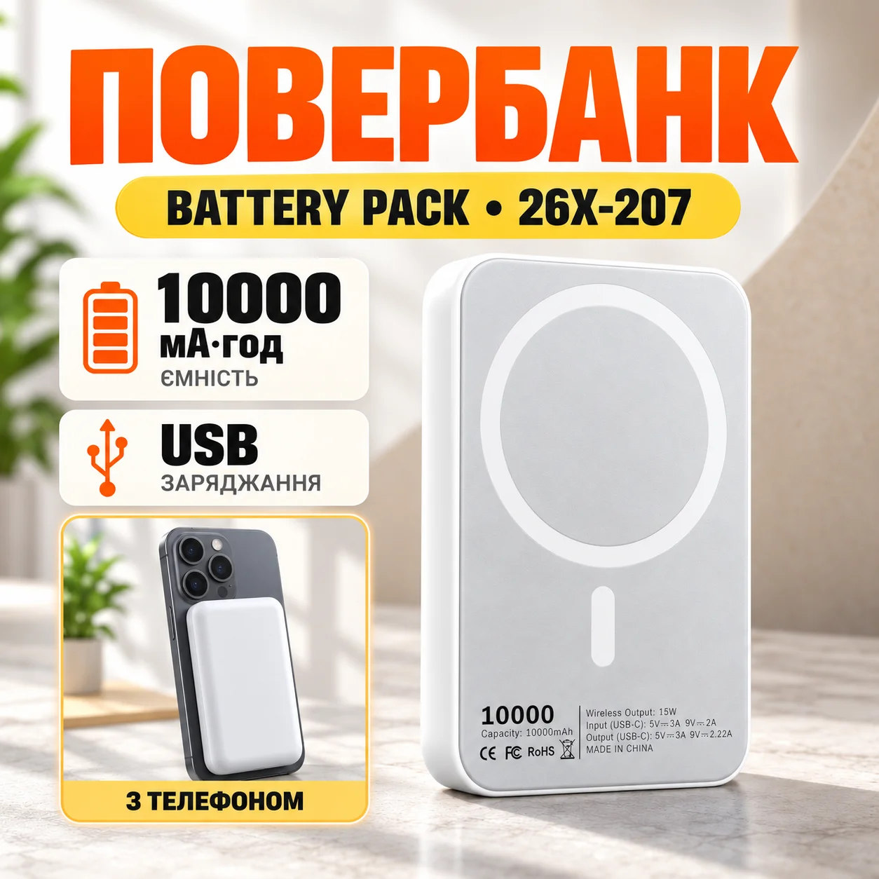 Повербанк Battery Pack 26X-207 на 10000 мА/ч