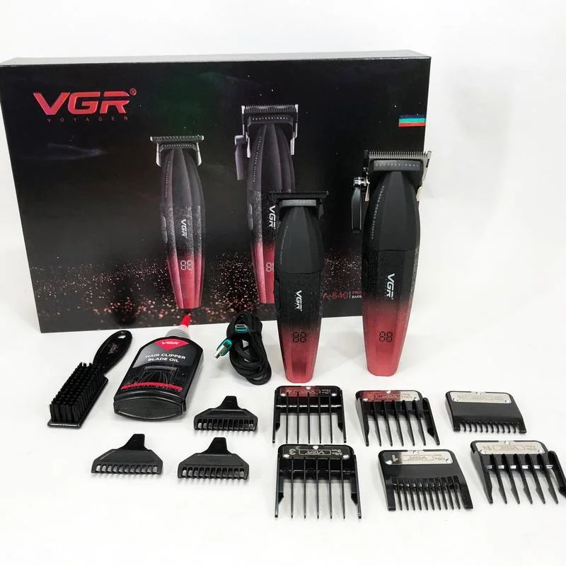 Професійний набір для стрижки волосся 2 в 1 VGR V-640 S2: машинка для стрижки та тример зі змінними насадками, червоний