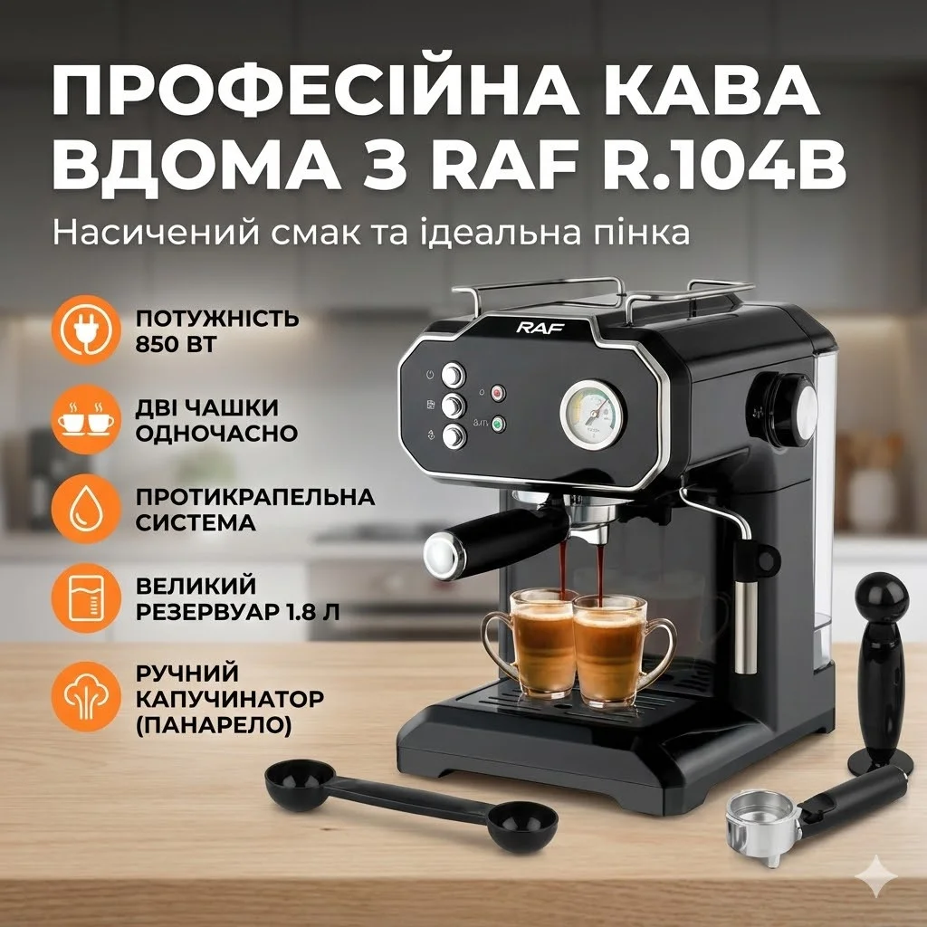 RAF R.104B крапельна кавоварка, 850 Вт, 1.8 л, чорна