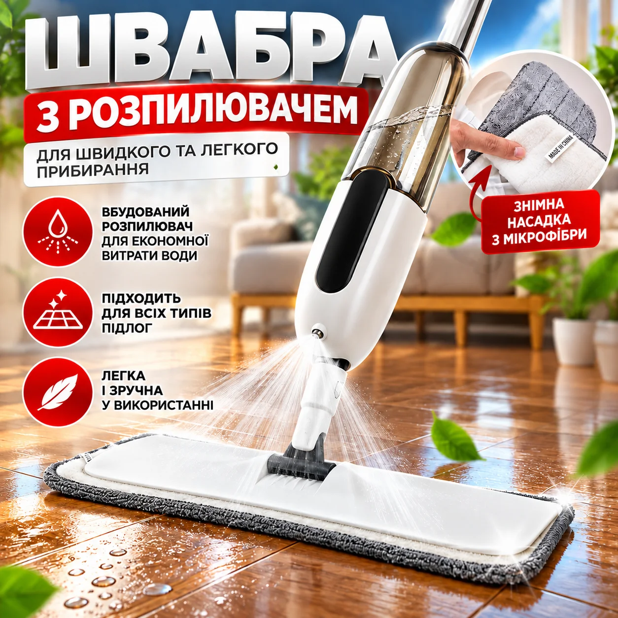 Швабра Spray Mop з розпиленням води, біла
