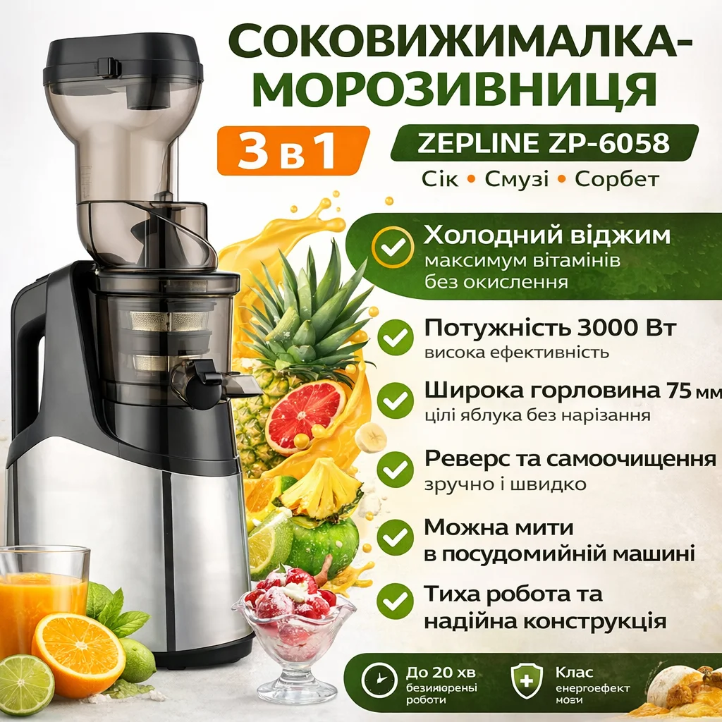 Соковижималка-морозник Zepline ZP-6058, 3000 Вт