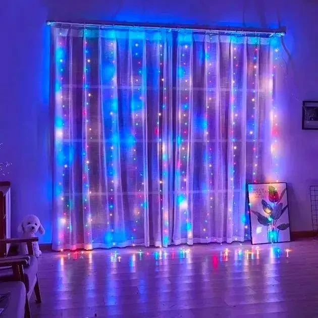 Світлодіодна гірлянда-штора з пультом мультик 3×2 м від мережі 200 LED для віконної завіси