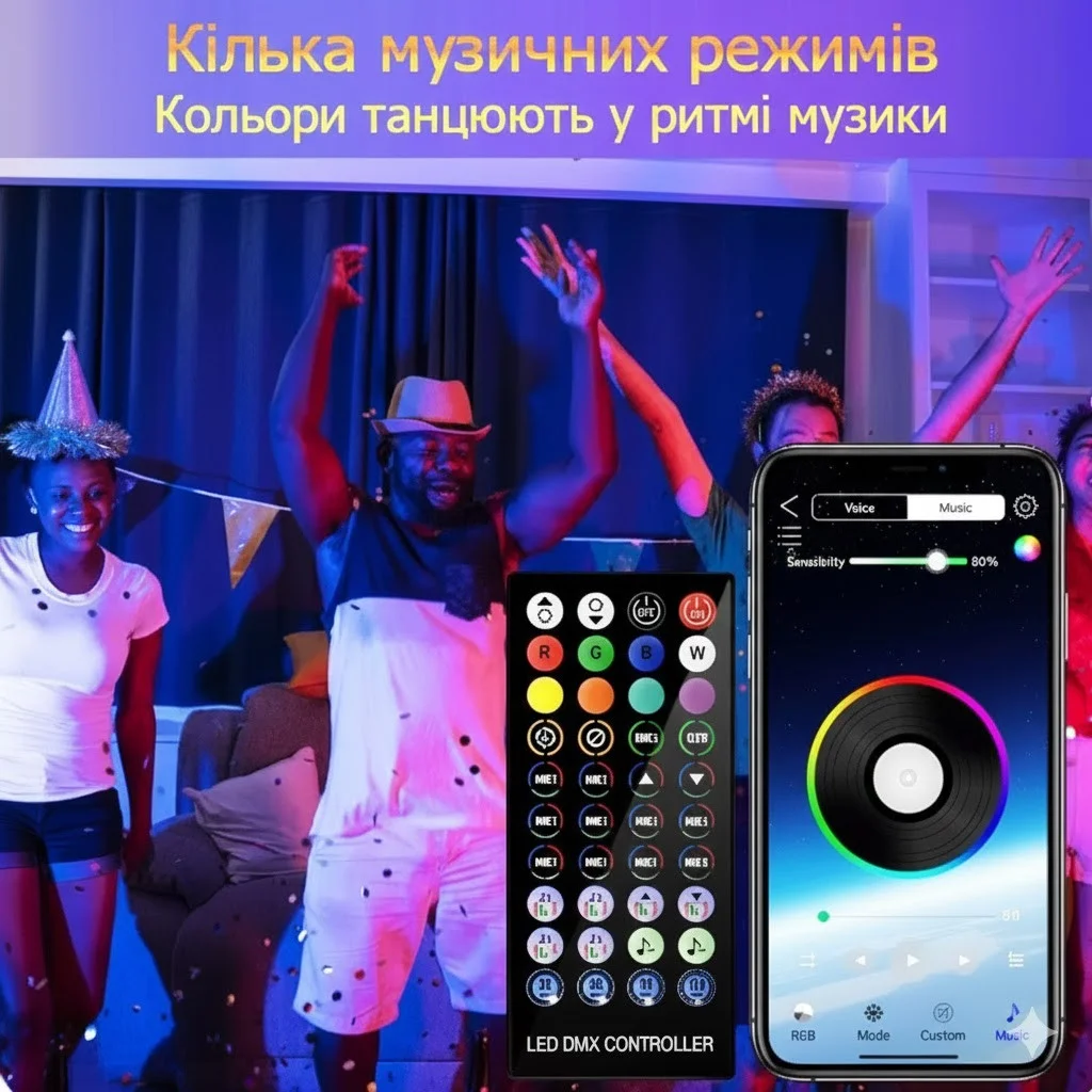 Світлодіодна смарт-гірлянда RGB 5 м з Bluetooth та IP65