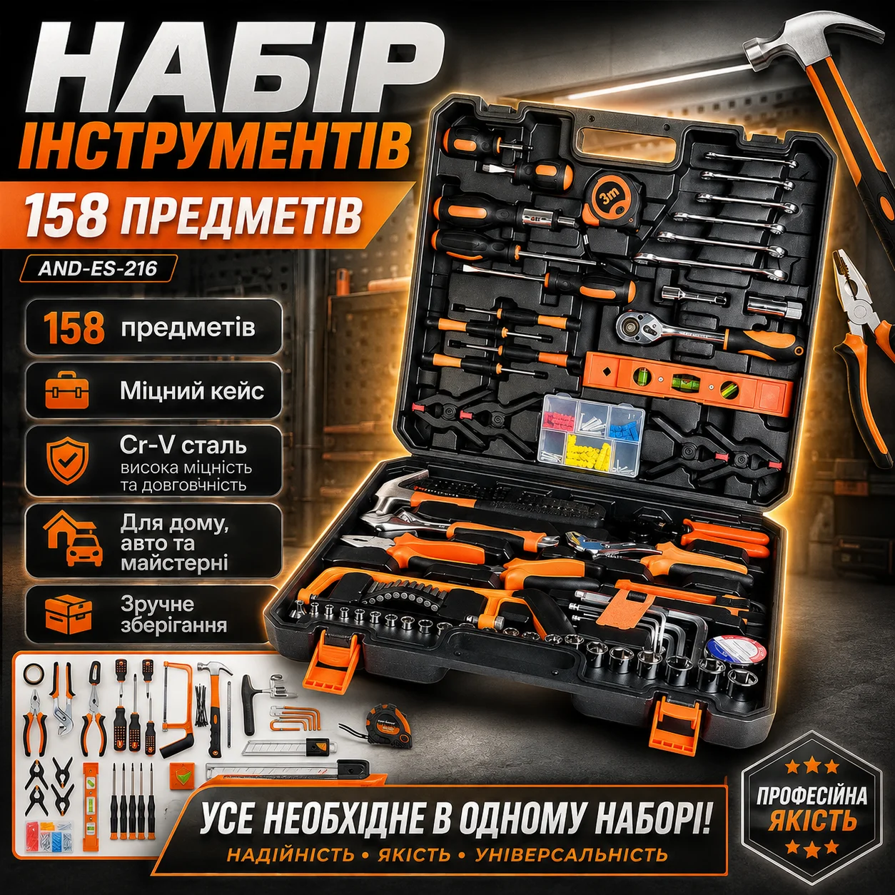 Універсальний набір інструментів AND-ES-216, 158 предметів