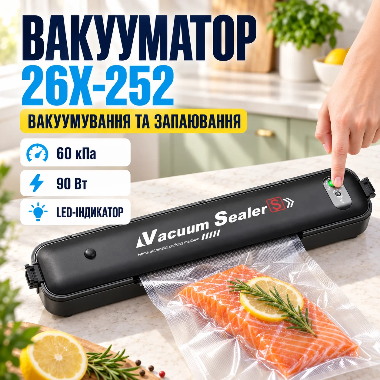 Вакуумний пакувальник продуктів Vacuum Sealer S 26X-252 чорний
