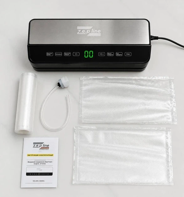 Вакуумний пакувальник Zepline ZP-00359 200 Вт з LED-дисплеєм + 20 пакетів