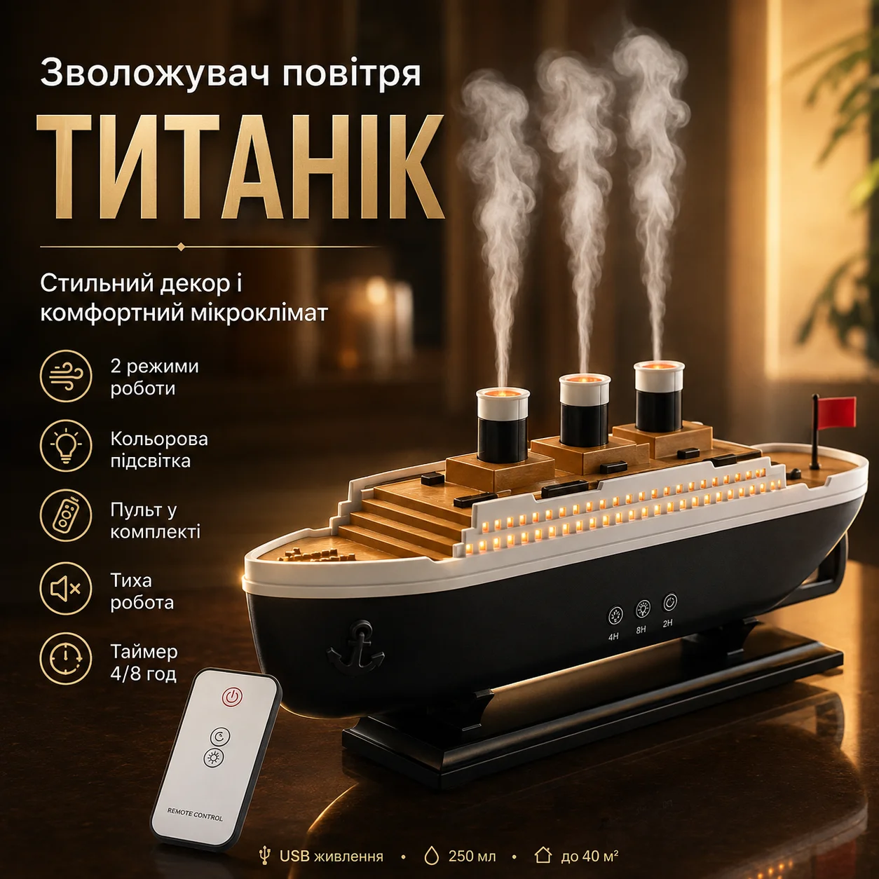 Зволожувач повітря Тисник 30 см, 250 мл, USB, RGB/Зволожувач аромадифузор